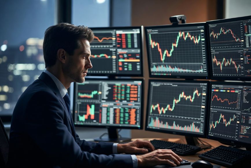 Trader analyzing multiple data streams